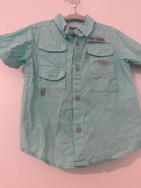 Columbia Kids Button-Down Short Sleeve Shirt in Mint